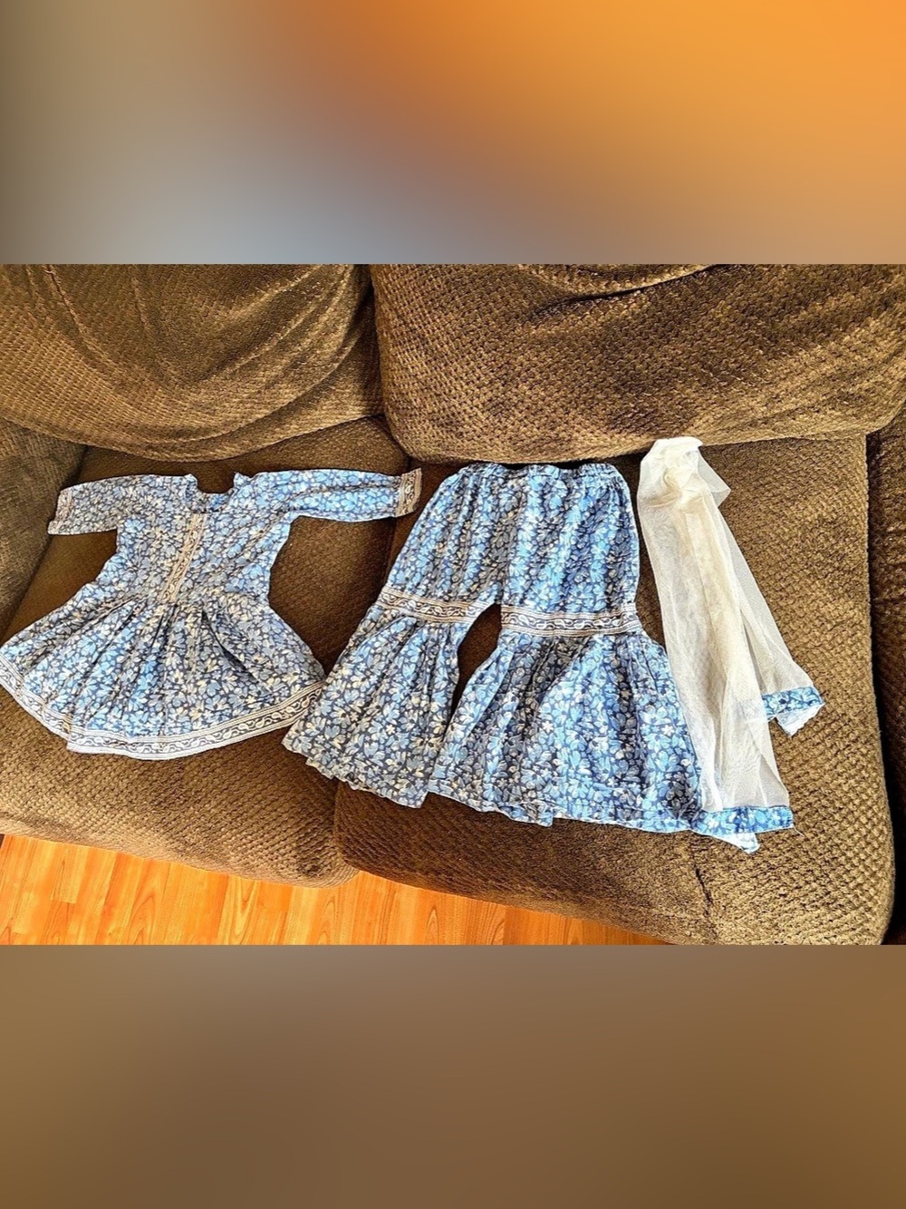 Cotton blue and white sharara size 2-3T